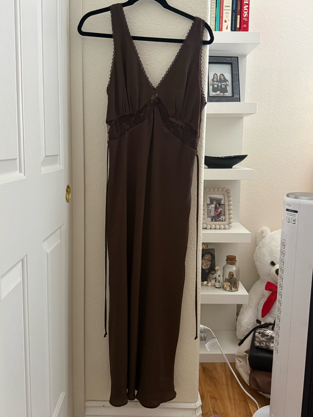 Wild Fable Brown Lace-Trim V-Neck Slip Dress